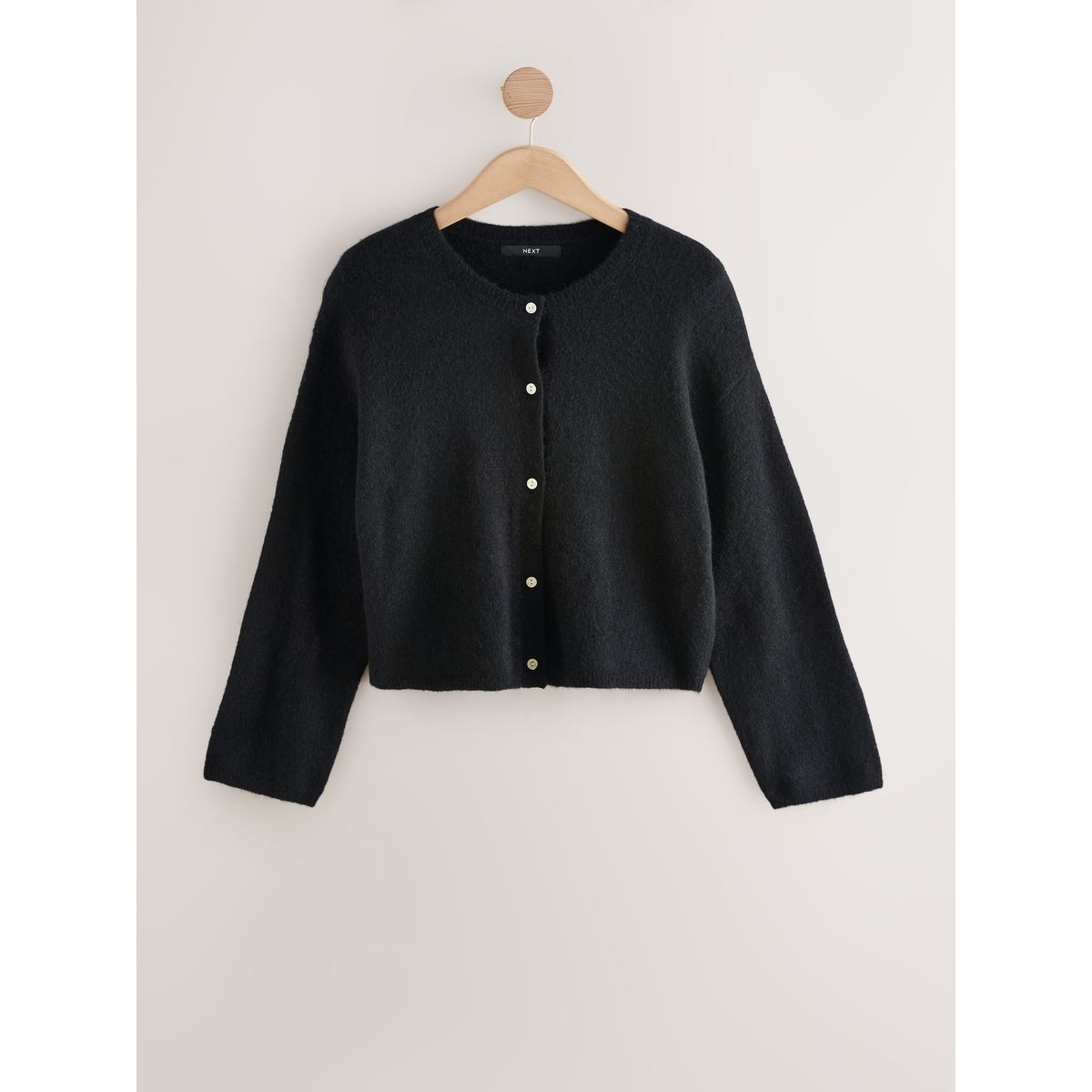 Cardigan ras du cou en maille de laine noir, NEXT