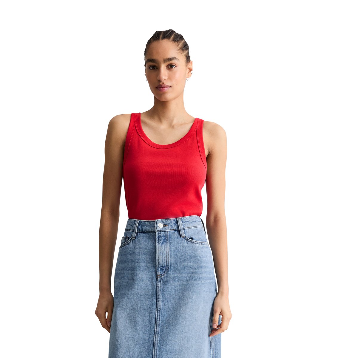 Débardeur côtelé DfC slim en jersey stretch de coton bio rouge clair, MARC O’POLO DENIM