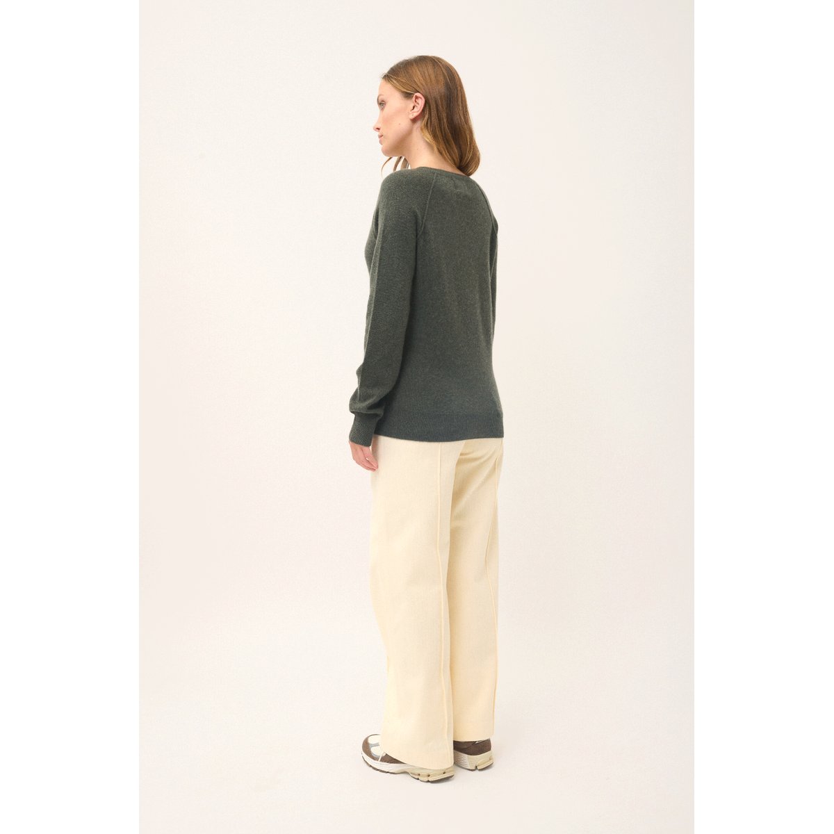 Pull Col V  Kaki Chiné Phoebe kaki chiné, JUST CASHMERE