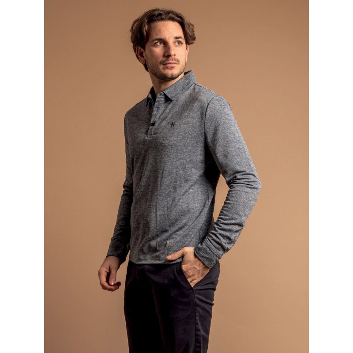 Polo Manches Longues Coton Paloux bleu marine, RITCHIE