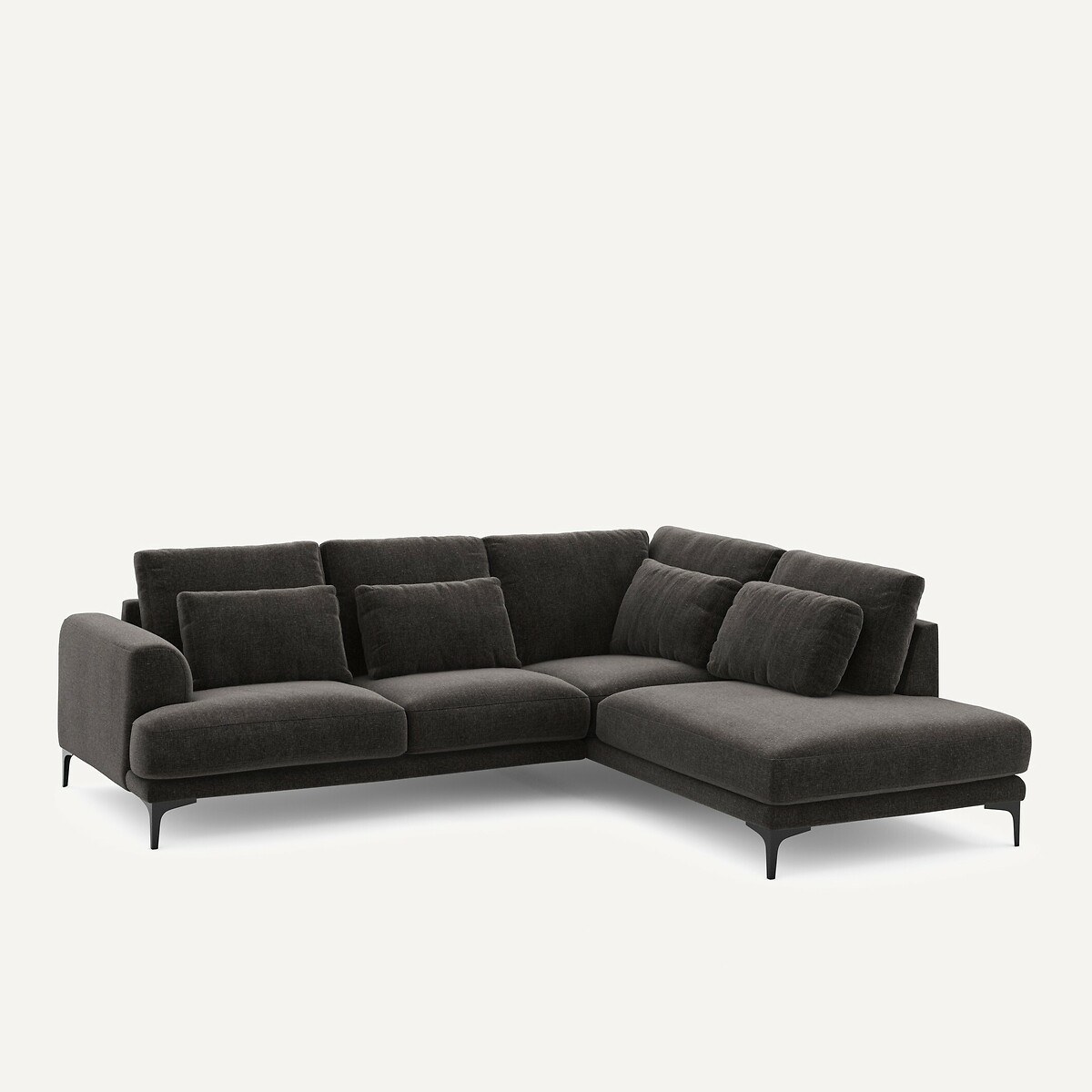 Sofa mit geschlossener rechter Ecke aus Chenille-Velours, Marsile basalt, AM.PM