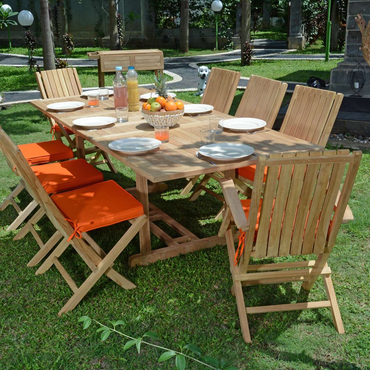 Salon de jardin en teck massif Pampelone, 8 places naturel, TECK ATTITUDE