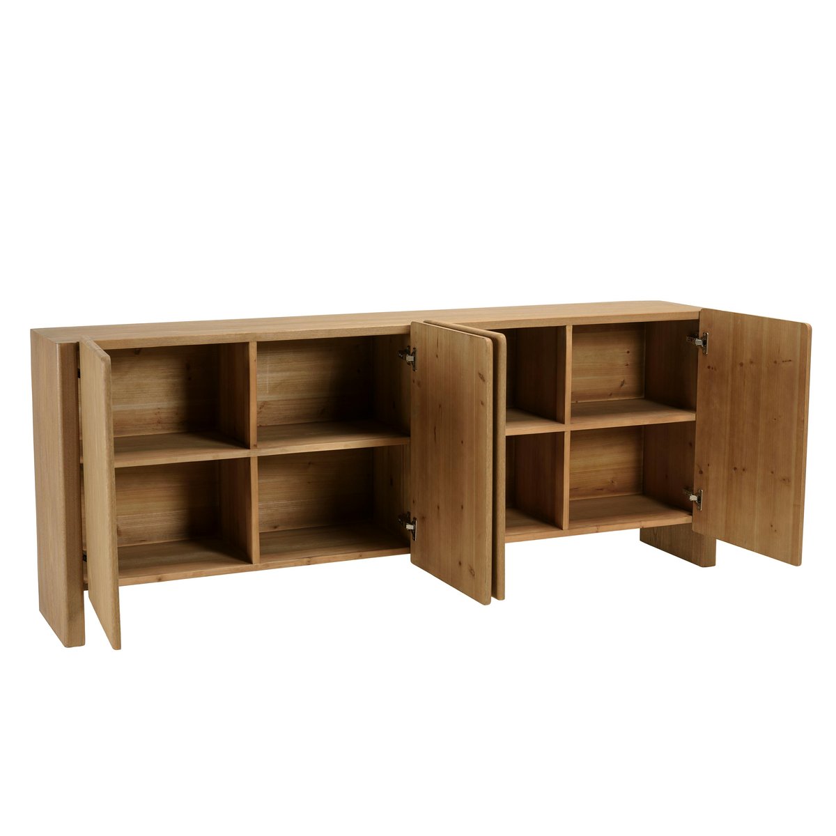 Buffet 190cm couleur naturelle 4 portes design arrondi VELAR bois naturel, PIER IMPORT