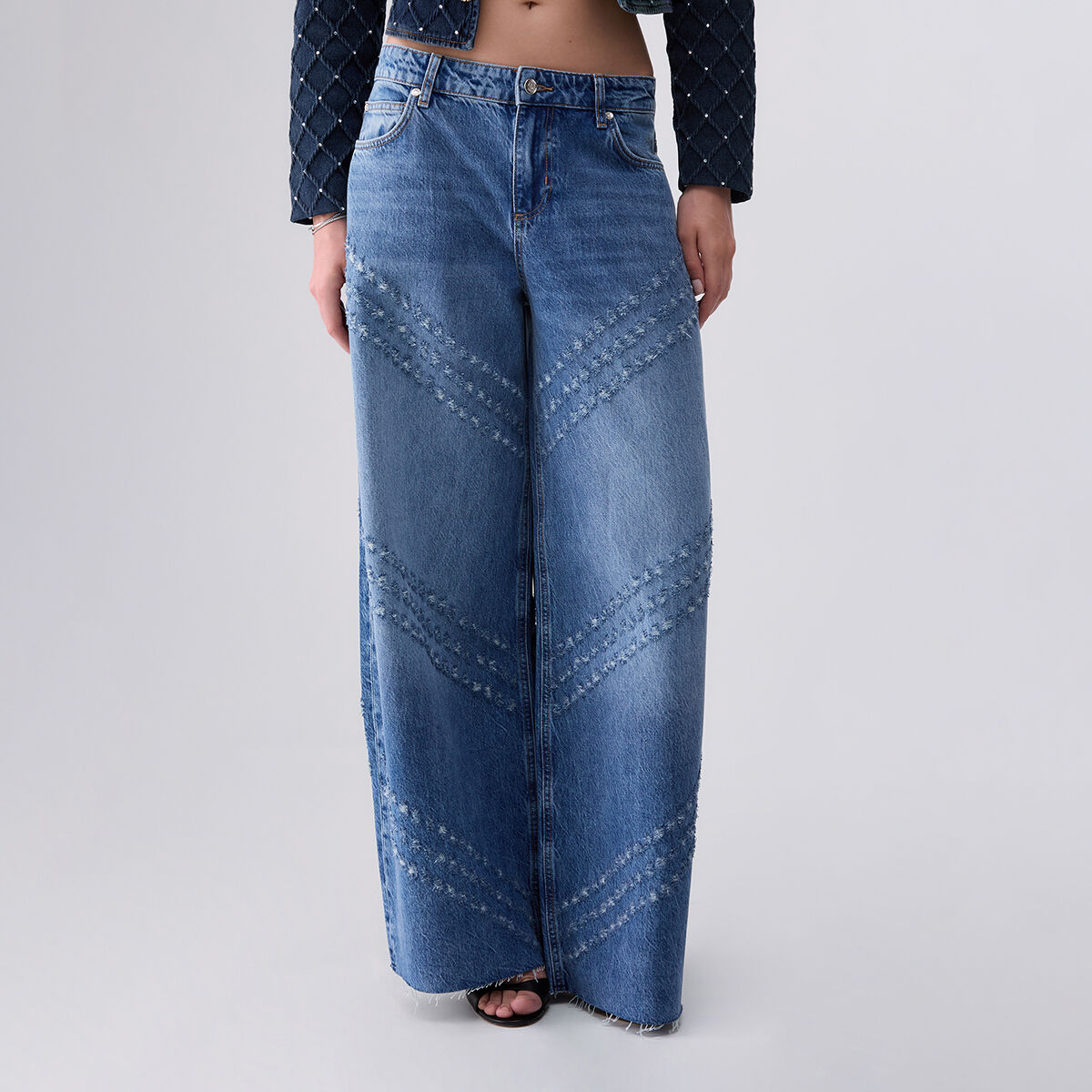 Jean évasé avec détails gravés au laser denim bleu, LIU JO