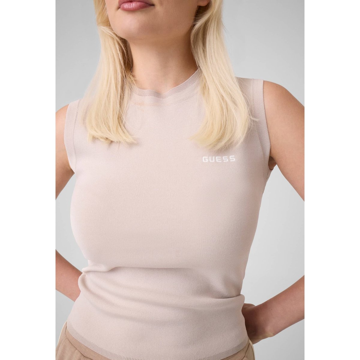 Haut Pull Sans Manches beige, GUESS