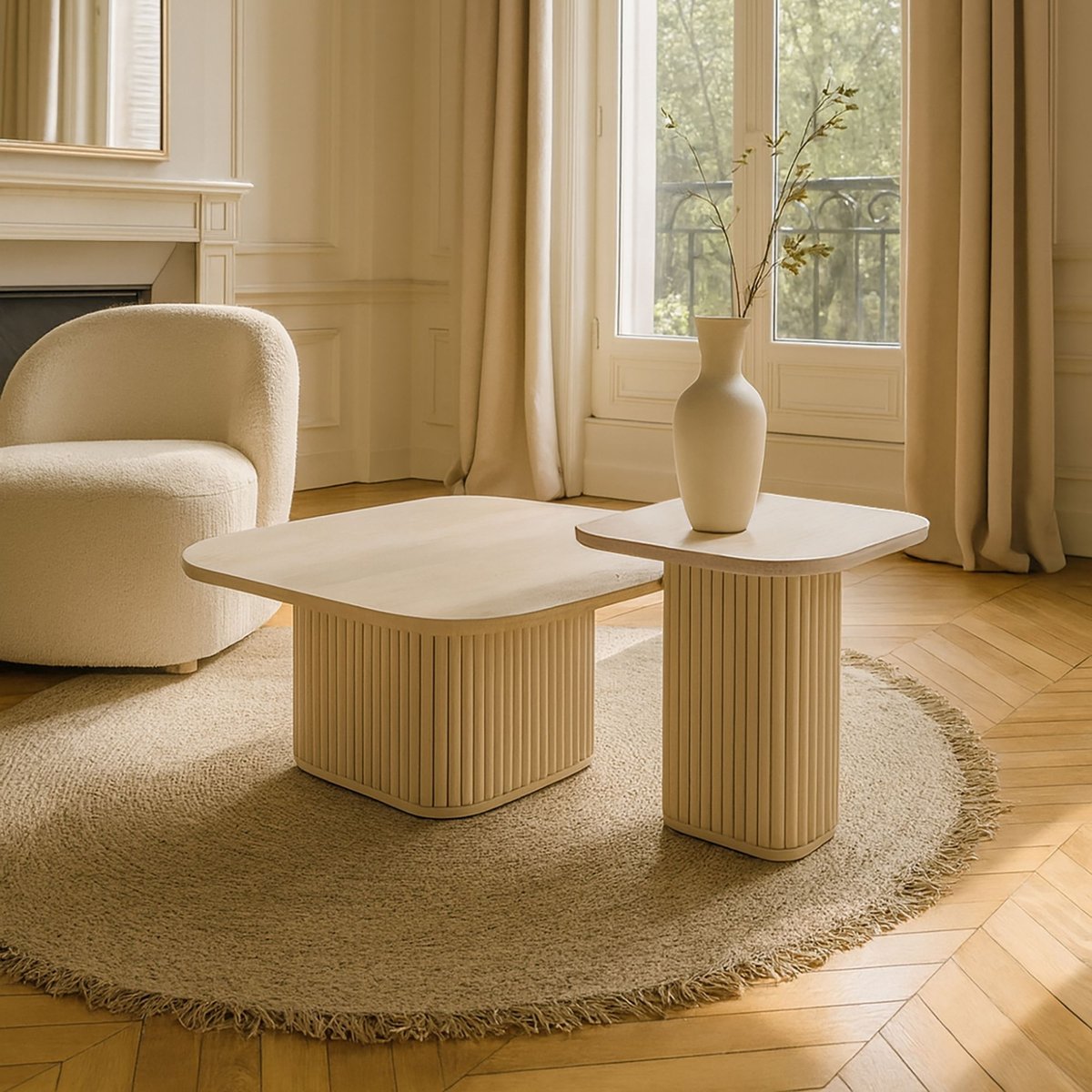 Table basse carré effet travertin, SUSAN naturel, NOW'S HOME