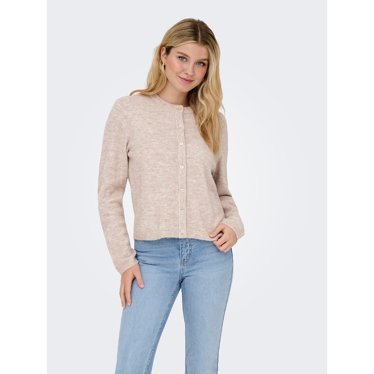 Cardigan abbottonato con scollo rotondo ecru , ONLY