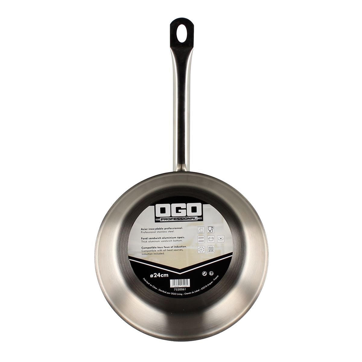 Poêle en acier inoxydable 24 cm, PROFESSIONNEL inox, MENASTYL