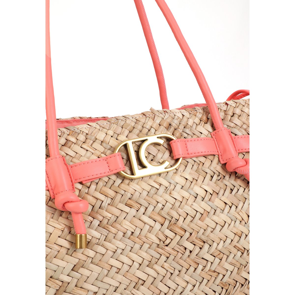 Panier tressé avec bandeau logo et anses contrastantes rose, LOLA CASADEMUNT
