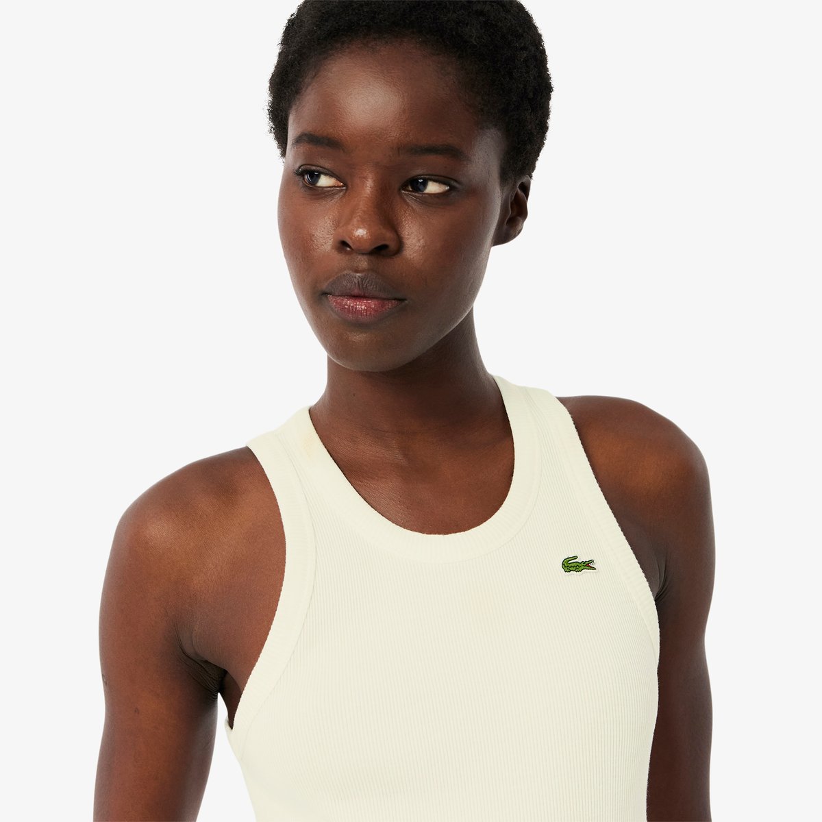 Débardeur slim fit coton côtelé blanc-70v, LACOSTE