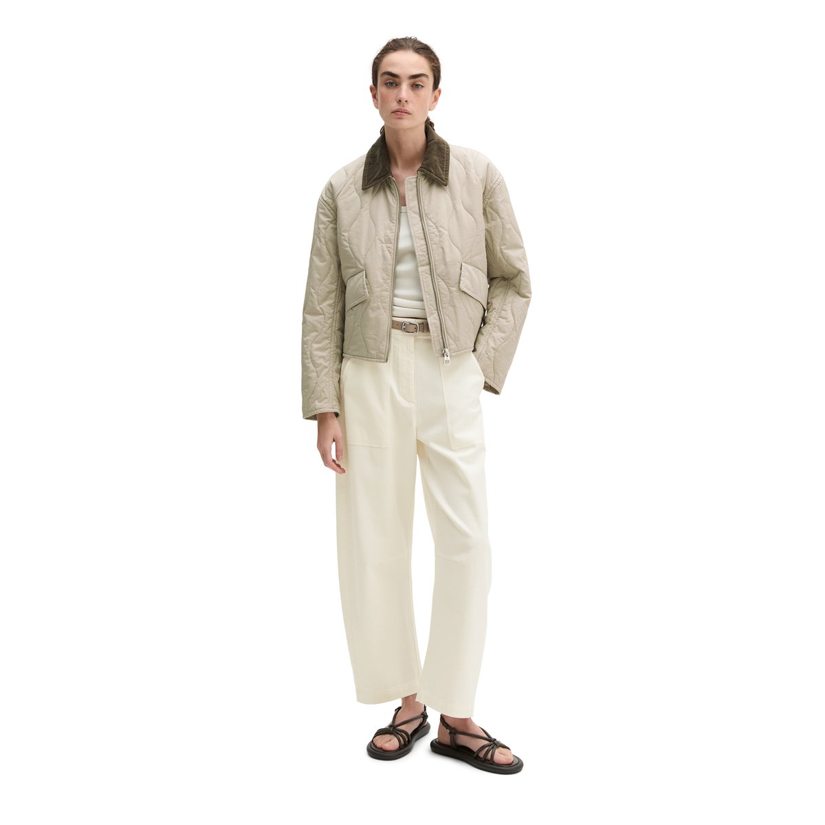 Veste matelassée en coton style barn regular en twill hydrofuge beige, MARC O'POLO