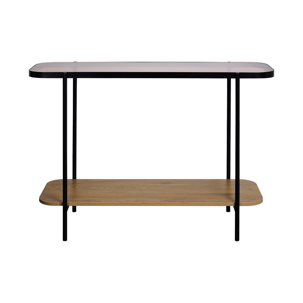 Console vintage métal et décor bois avec plateau en verre SMOOKY naturel, SWEEEK