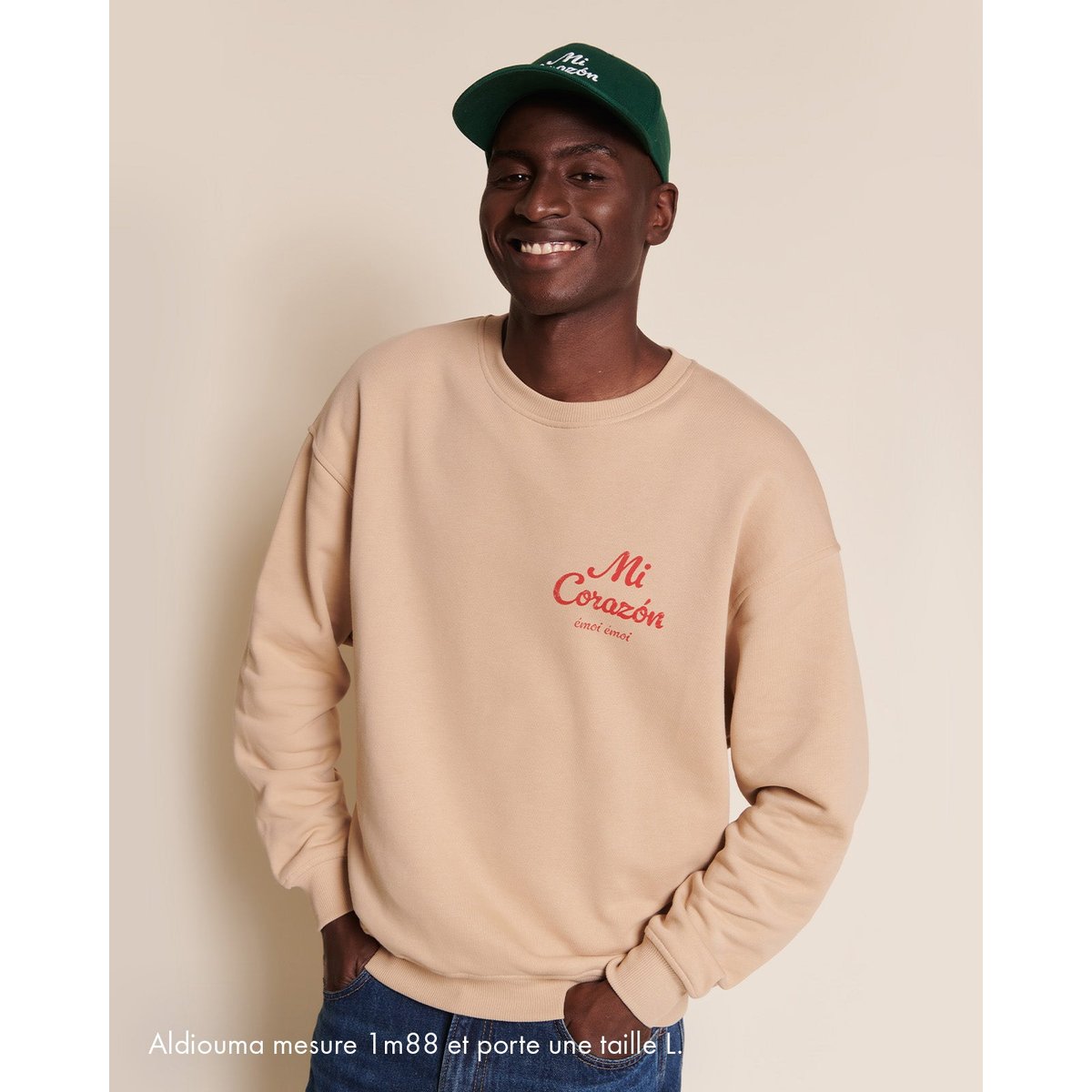 Sweat imprimé en coton bio, MI CORAZON beige - sable, EMOI EMOI