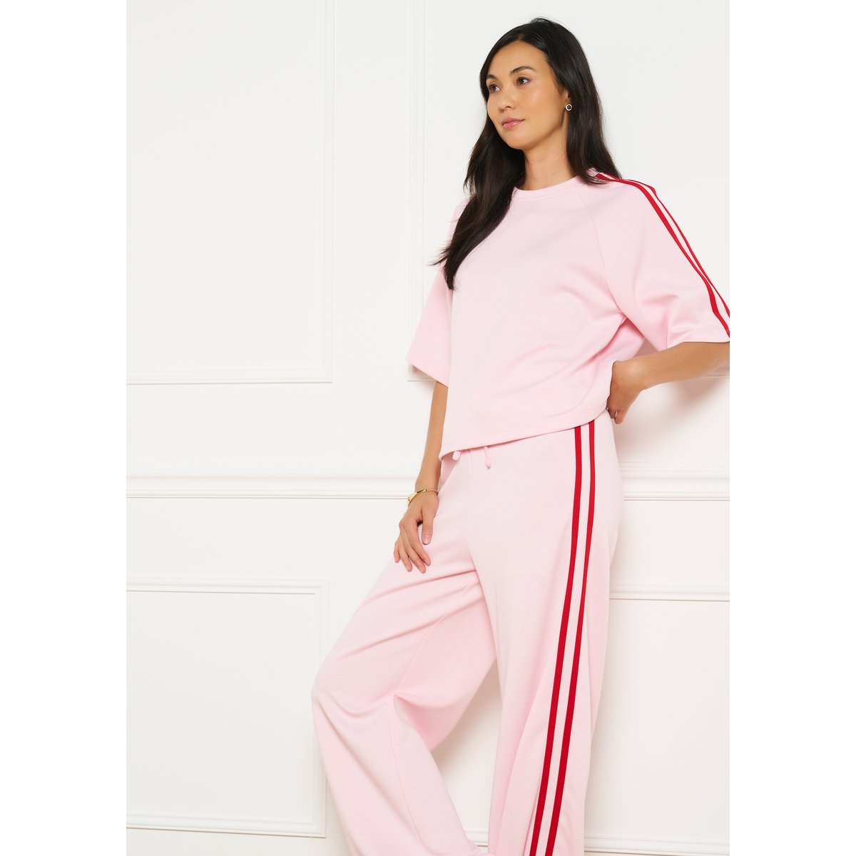 T-shirt sportswear à bandes rose nude, LOLALIZA