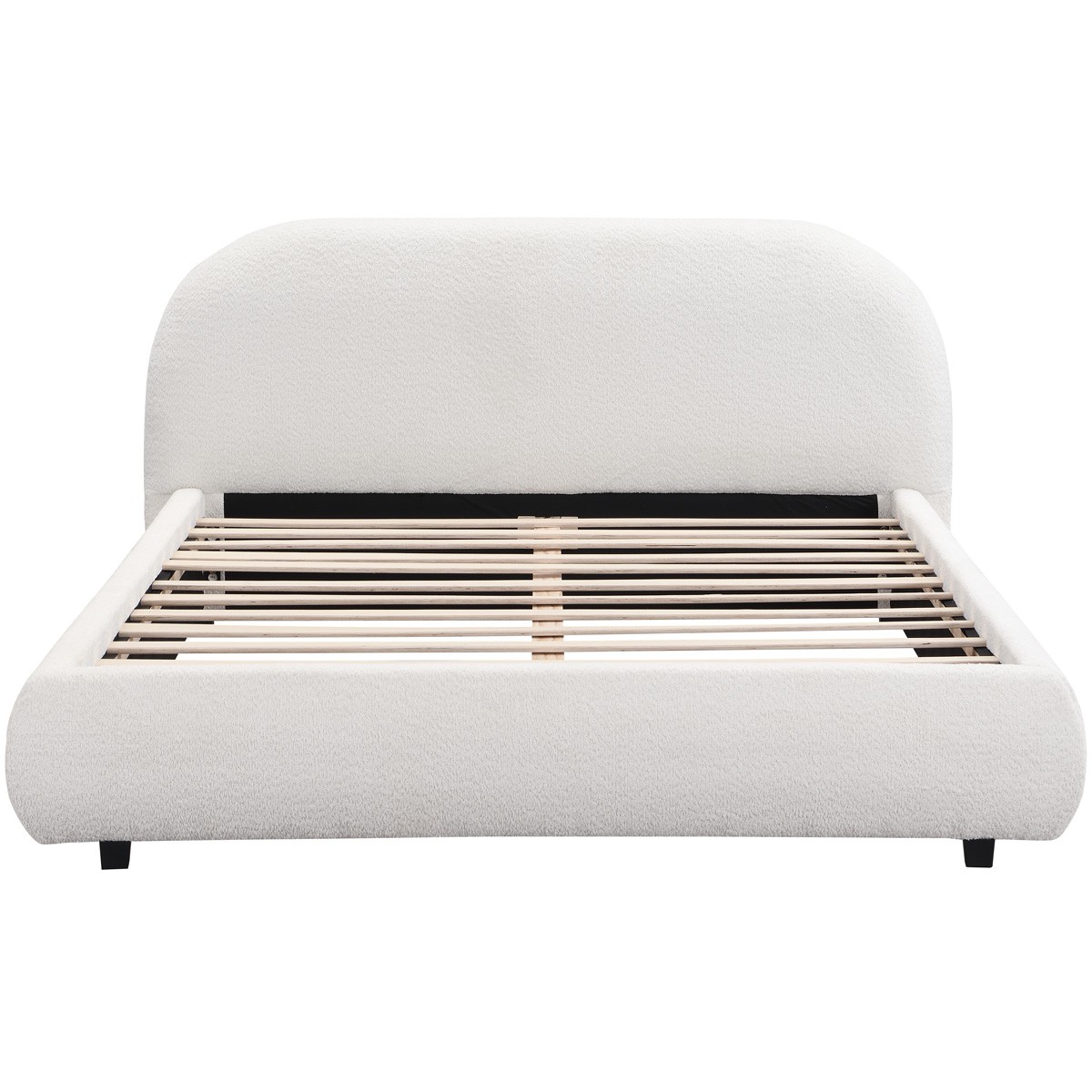 Lit avec tête de lit en tissu bouclé - MADDIE beige, HOMIFAB