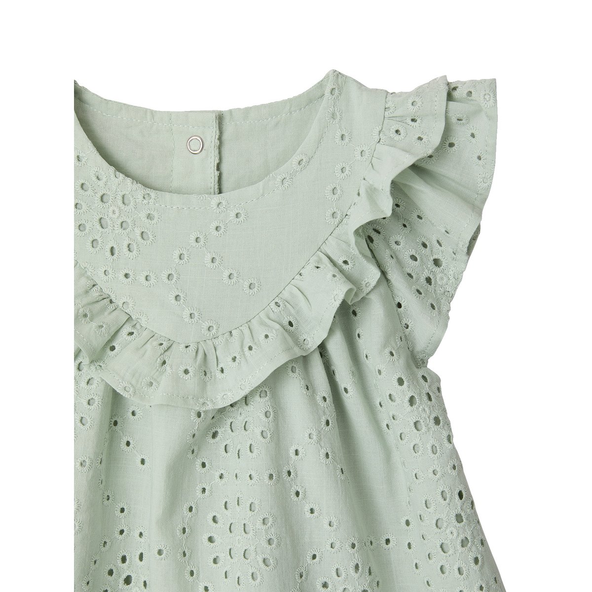 Blouse bébé broderie anglaise vert d'eau, VERTBAUDET