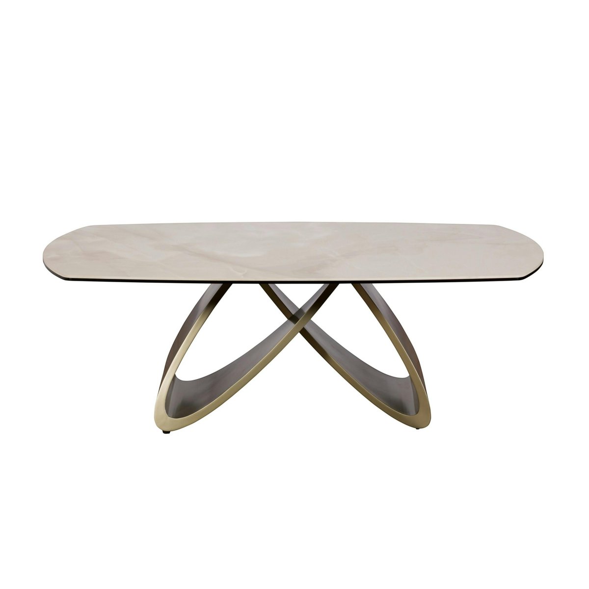 Table basse céramique brillante et pied graphique SYRA beige, PIER IMPORT