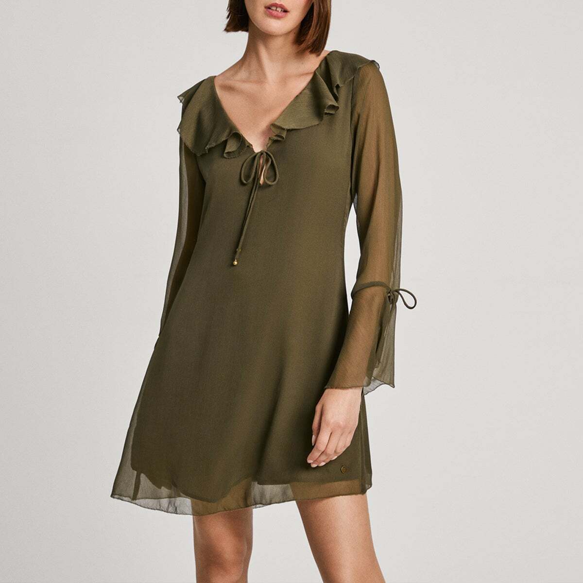 Robe Courte À Col Volant vert feuille, PEPE JEANS