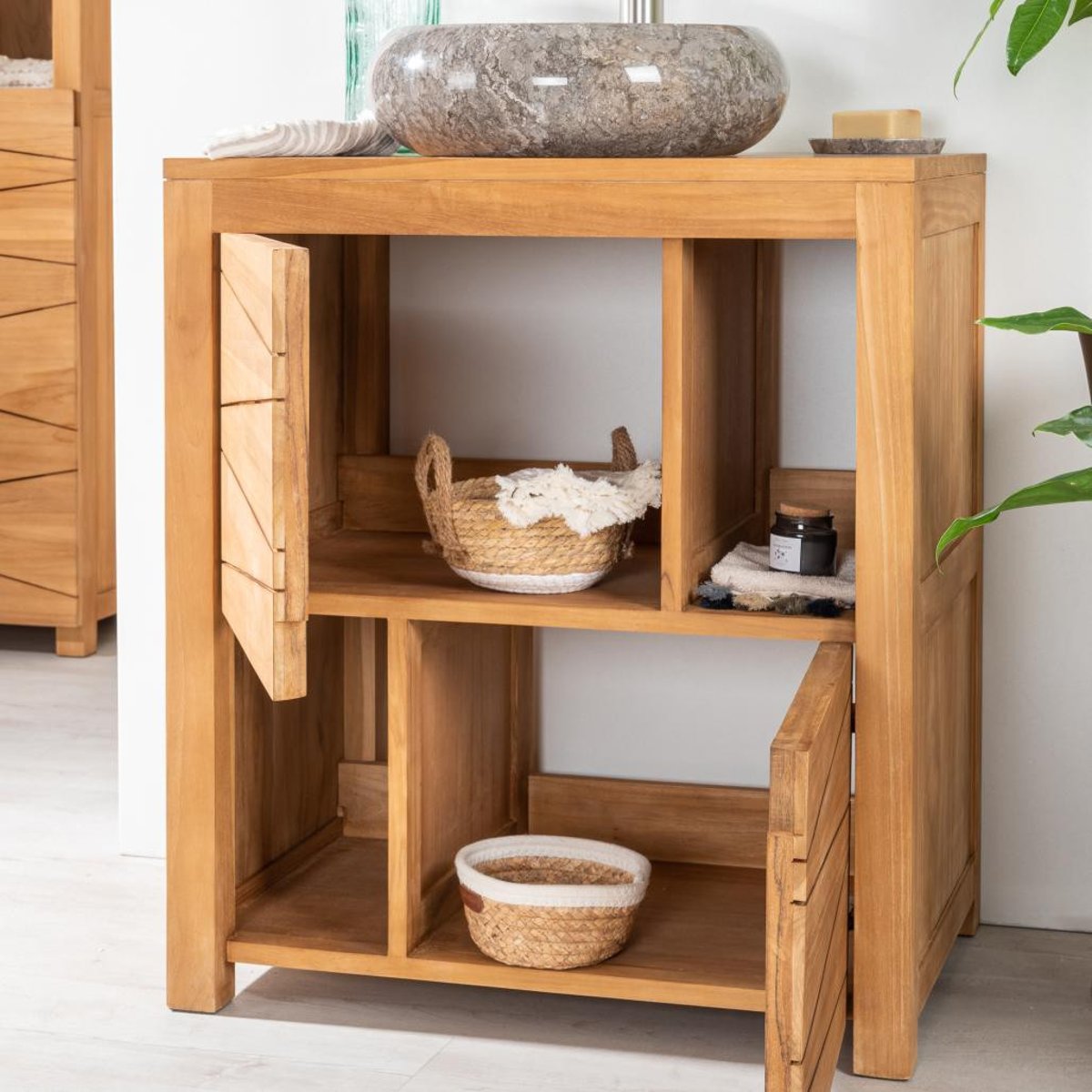 Meuble en teck massif rectangle de 70 cm COSY naturel, WANDA COLLECTION