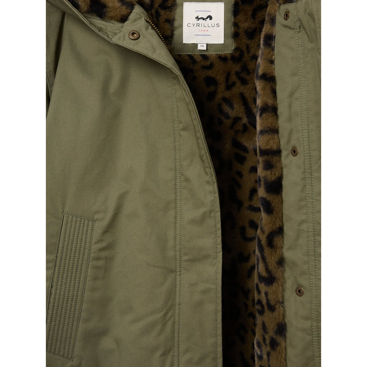 Parka courte doublée léopard - Junior vert olive, CYRILLUS