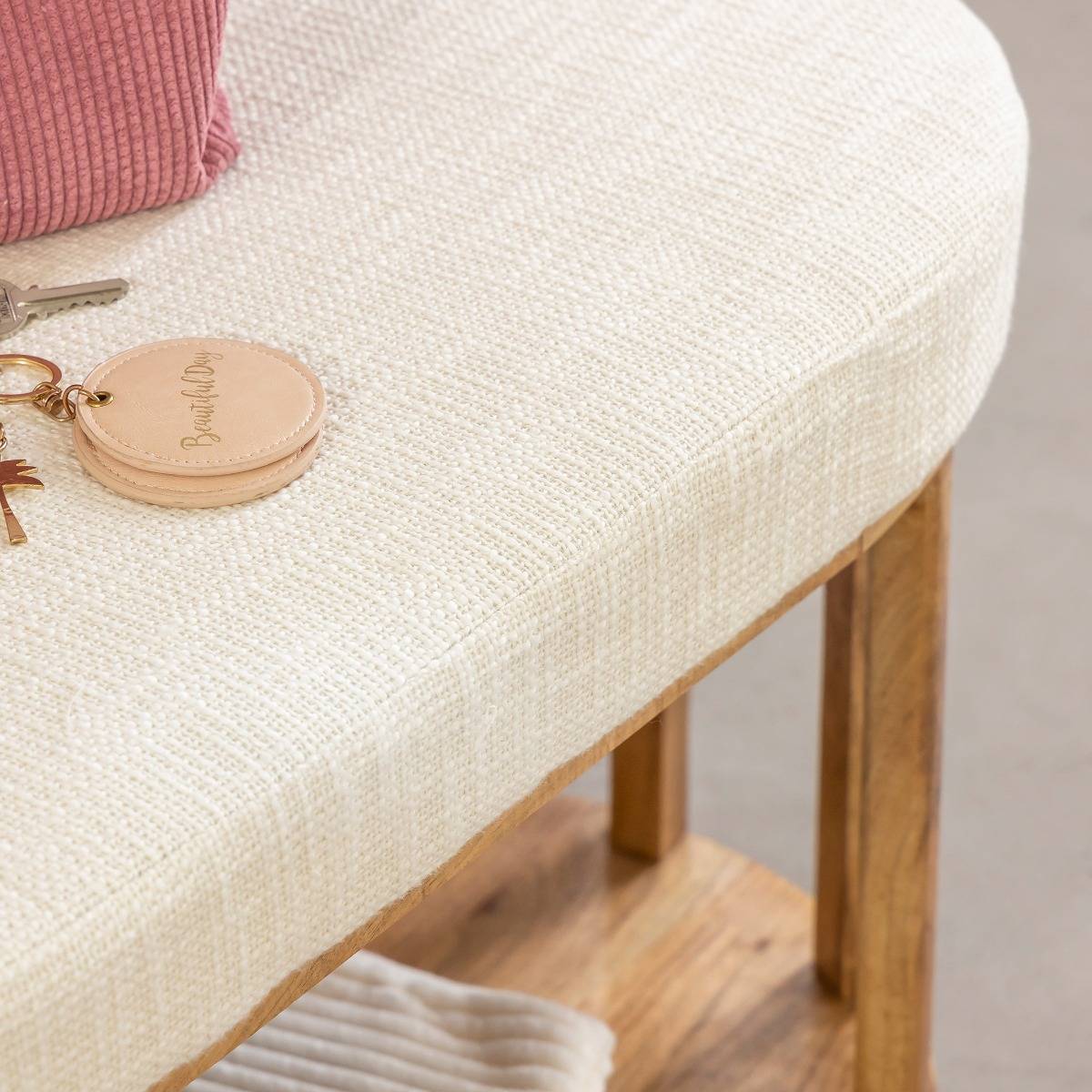 Banc en bois d'acacia et tissu ORANE bois clair, MADE IN MEUBLES