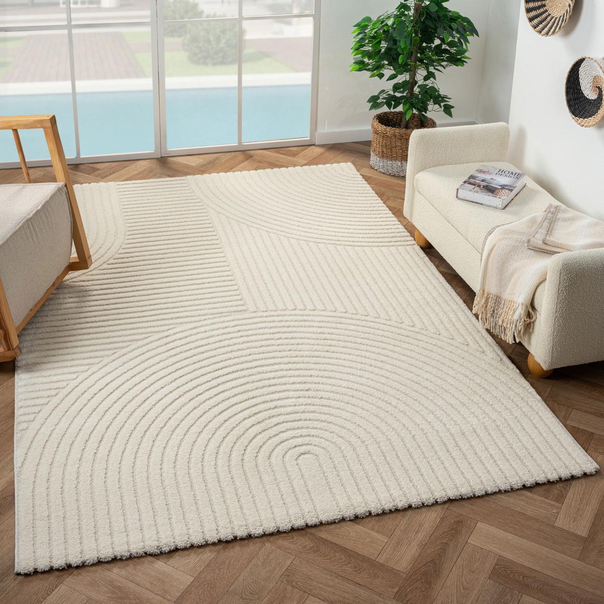 Tapis salon et chambre tissé motif simple LYN9 CERNAN écru, UN AMOUR DE TAPIS