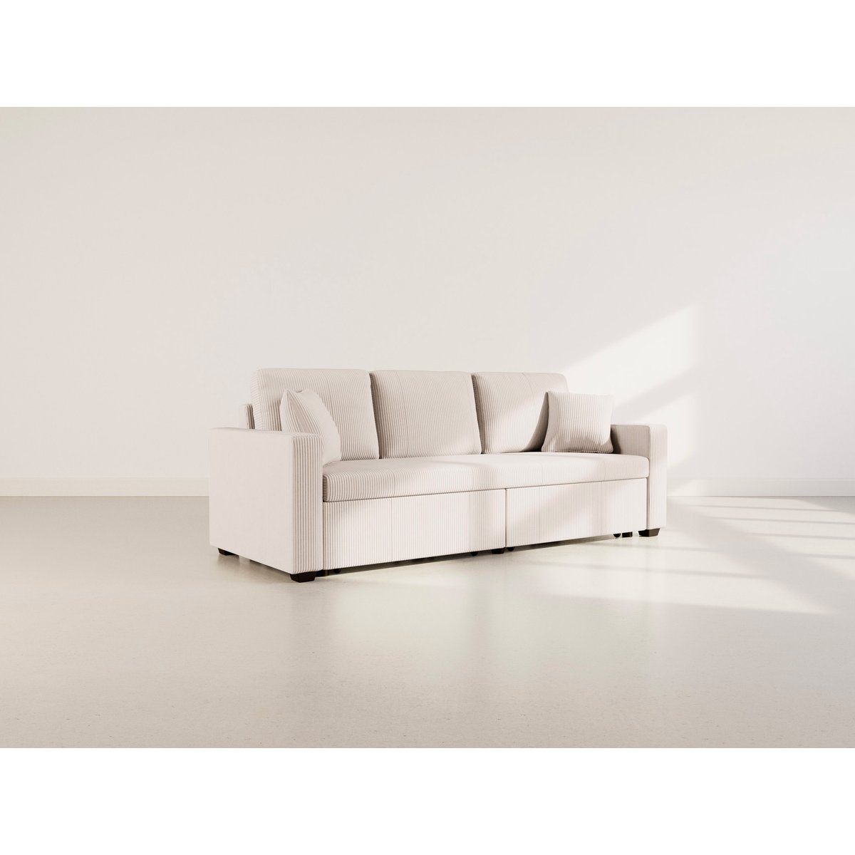 Canapé droit convertible velours côtelé 3pl, CYRUS beige, BEST MOBILIER