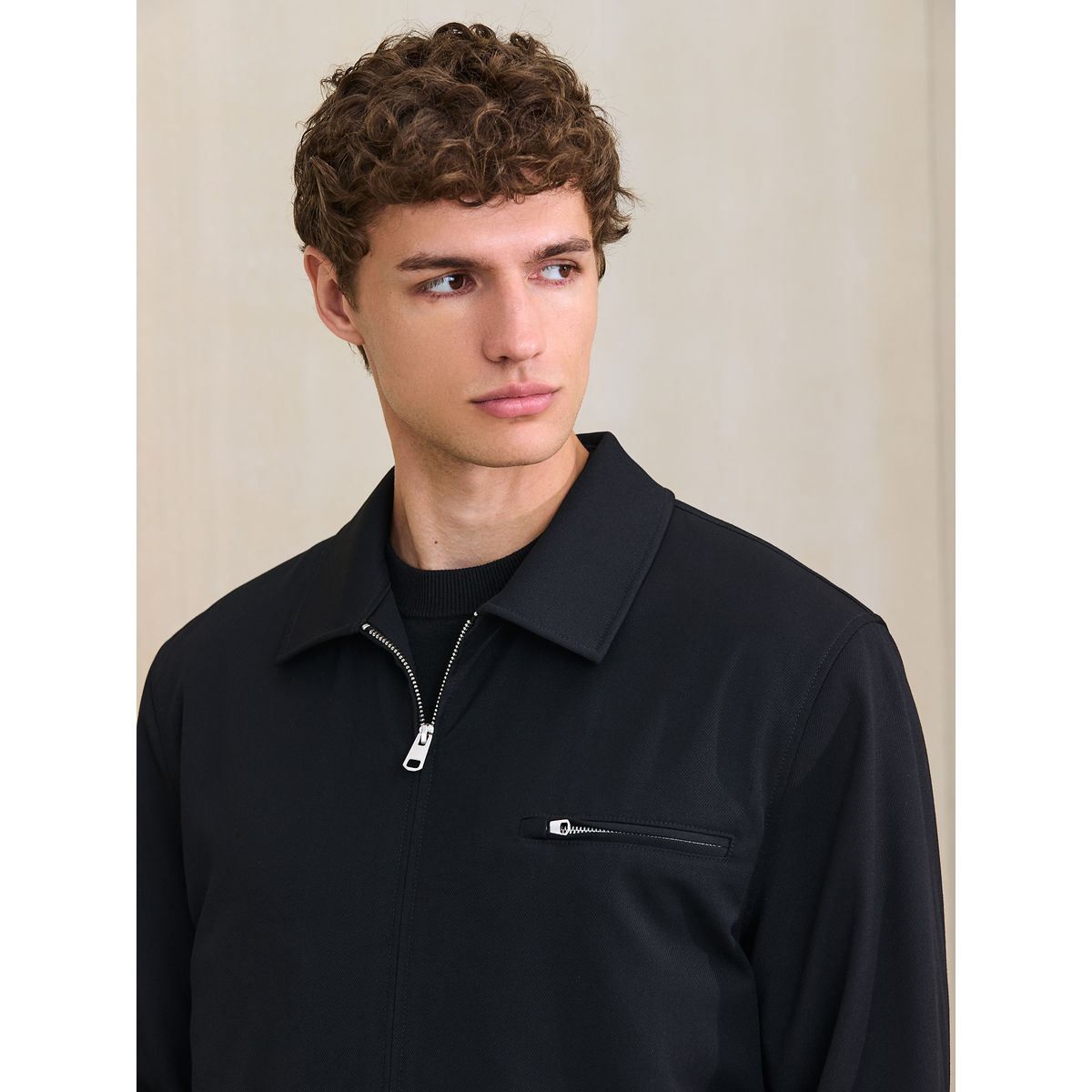 Veste-chemise zippée élégante en sergé noir, NEXT