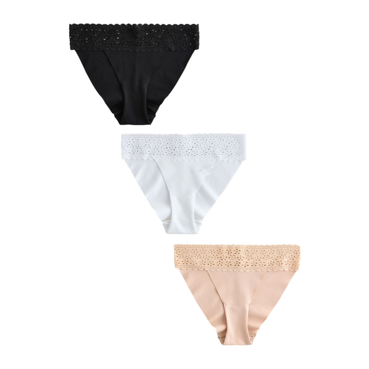 Culotte invisible coton et dentelle, lot de 3 noir/blanc/nuit/praline, NEXT