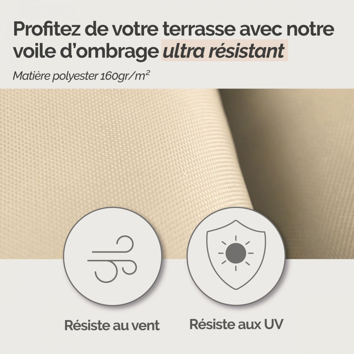 Voile d'ombrage carré imperméable et résistant UV beige, LINXOR