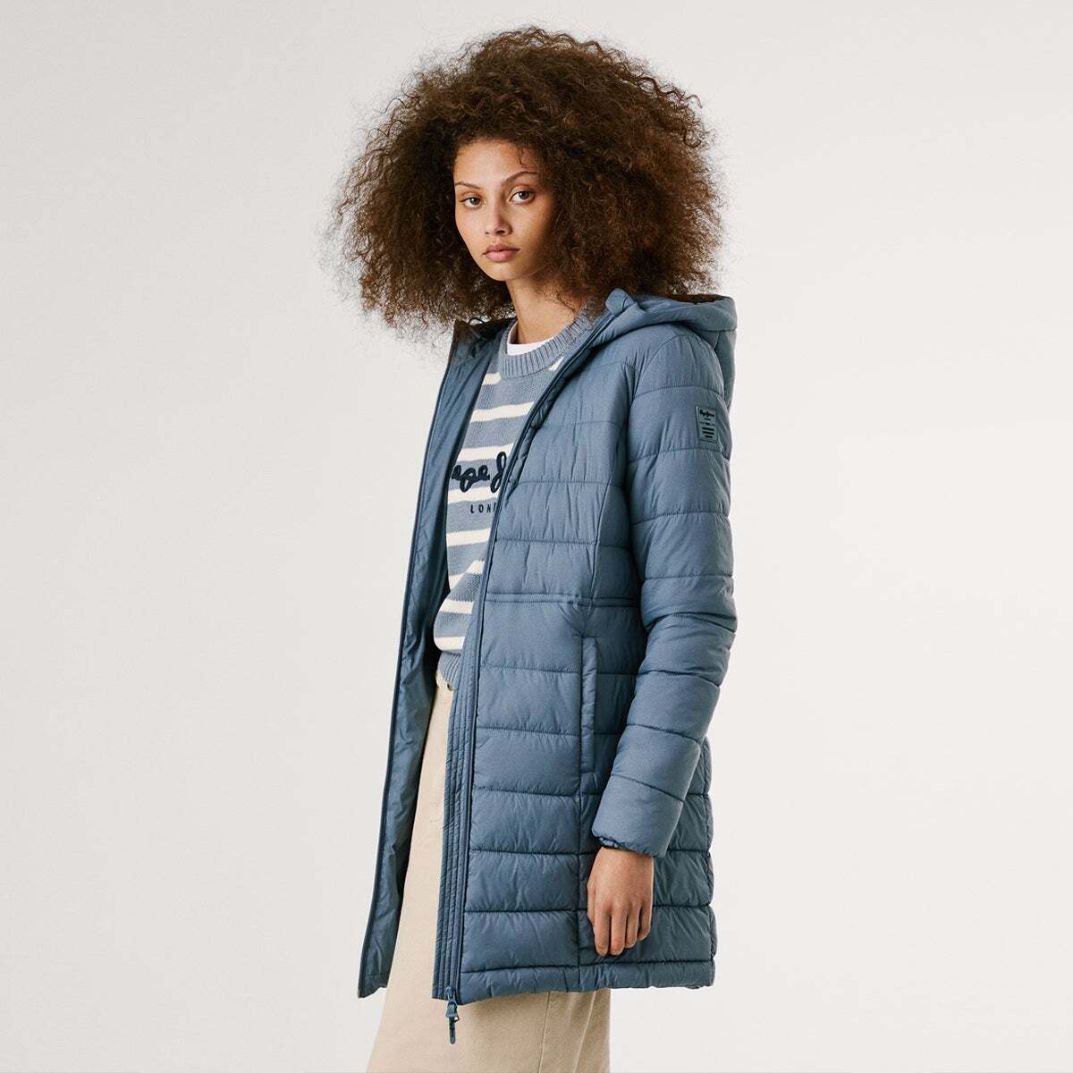 Doudoune Longue En Tissu Matelassé bleu foret, PEPE JEANS