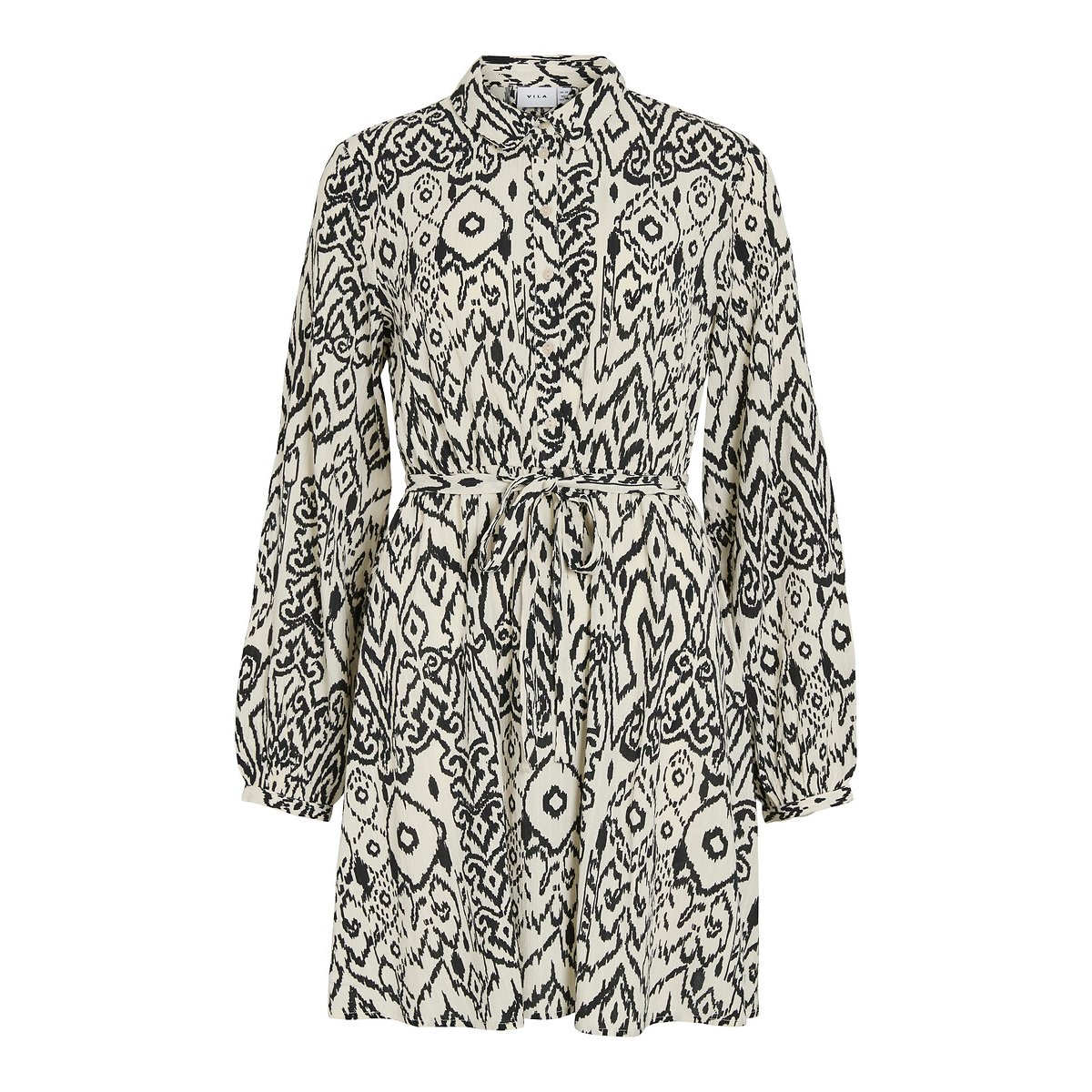 Printed Mini Dress with Long Sleeves black print/white, VILA
