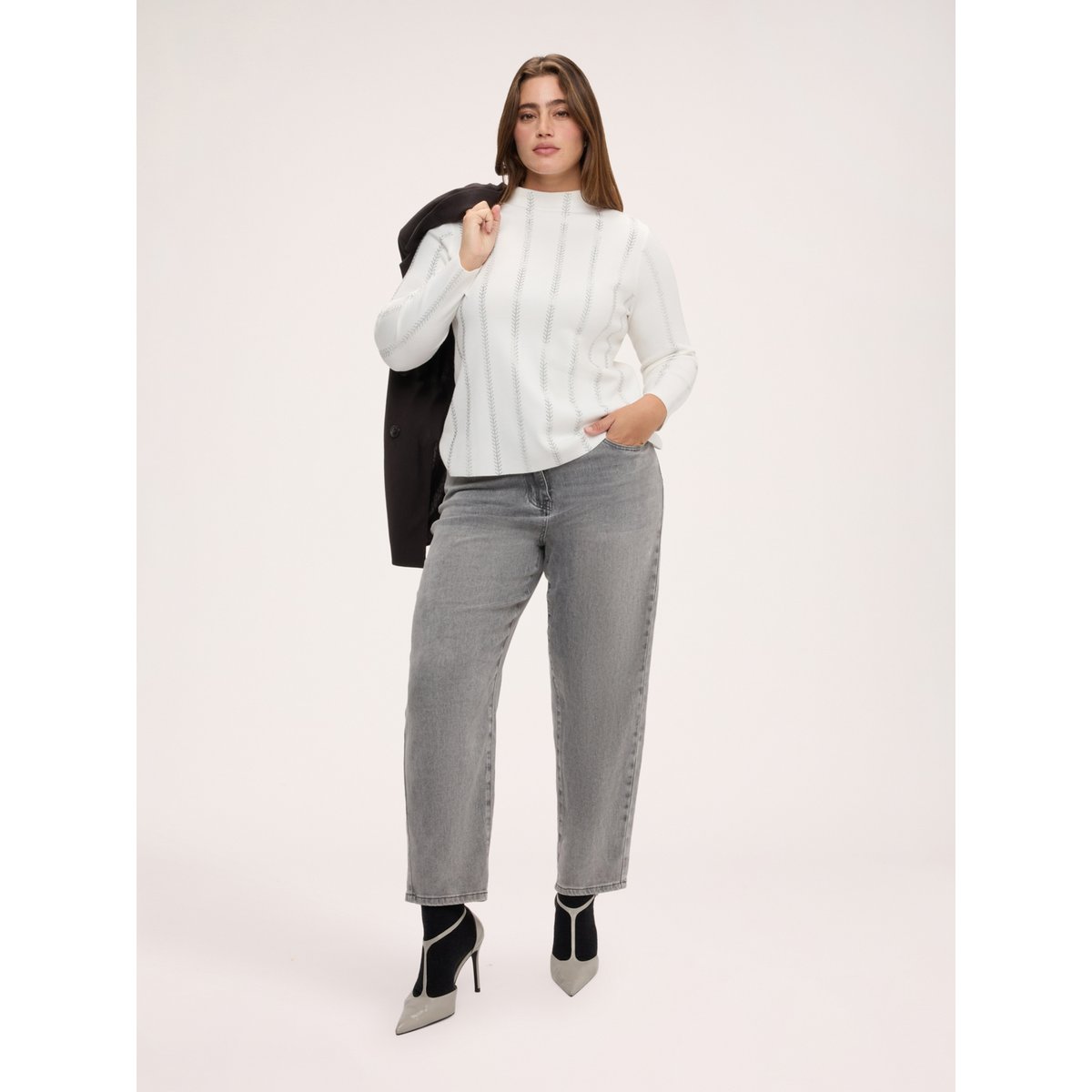 Pull avec broderie à rayures hotfix blanc, FIORELLA RUBINO