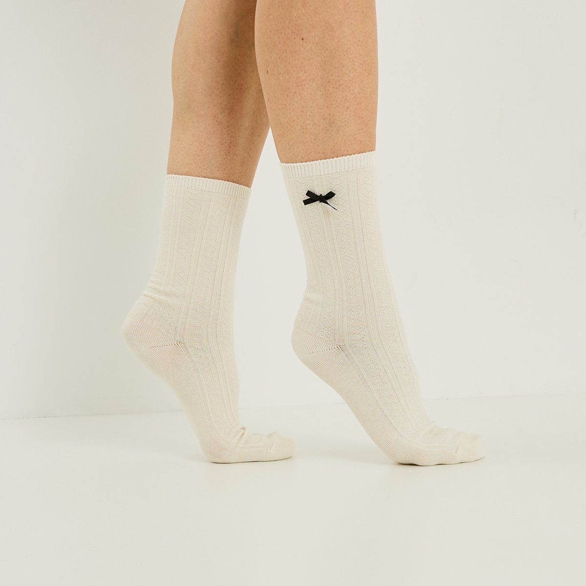 Lot de 2 paires de chaussettes blanc cassé ecru, GRAIN DE MALICE