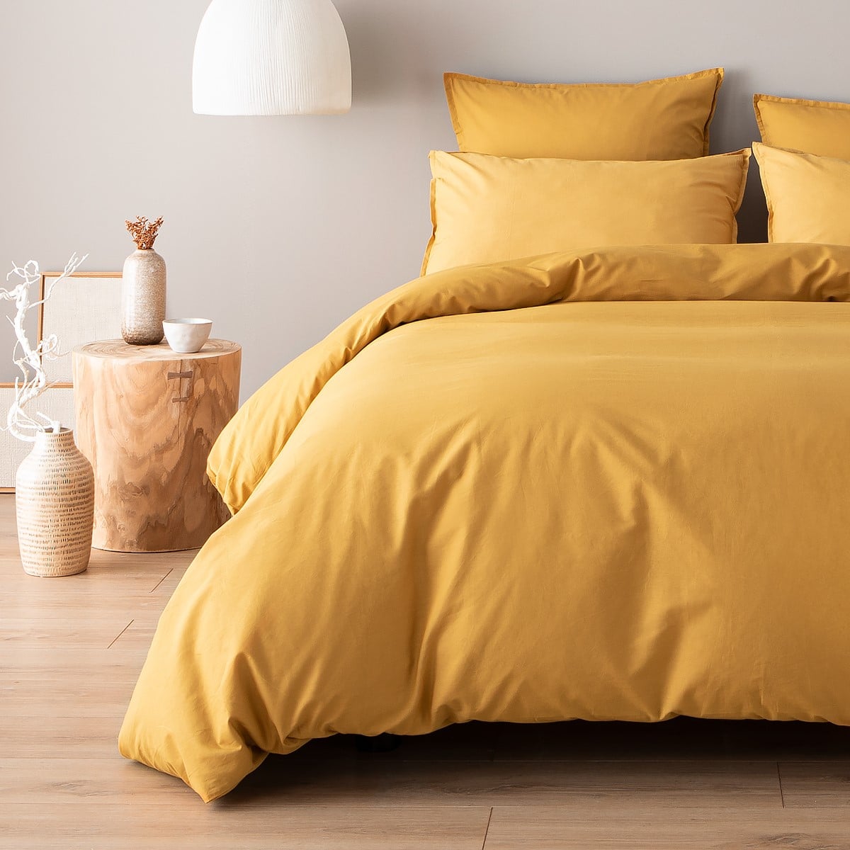 Parure de lit en percale de coton 120 fils- Taies carrées curcuma, COTTON & CO