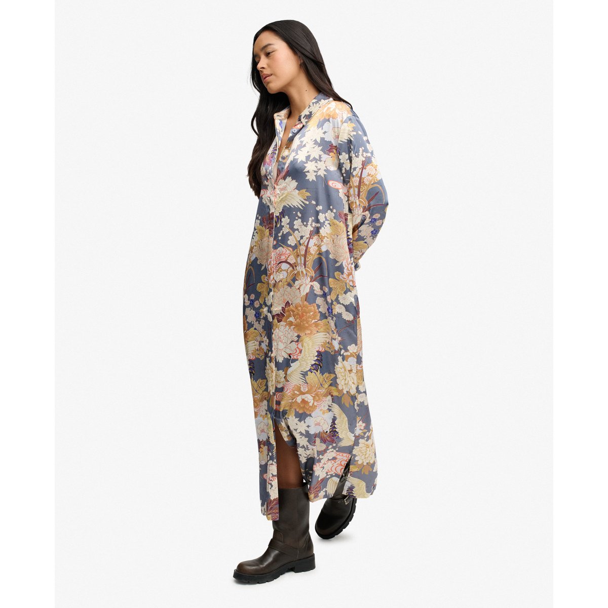 Robe Chemise Maxi Florale Satin coupe oversize daisenoki multifloral, SUPERDRY