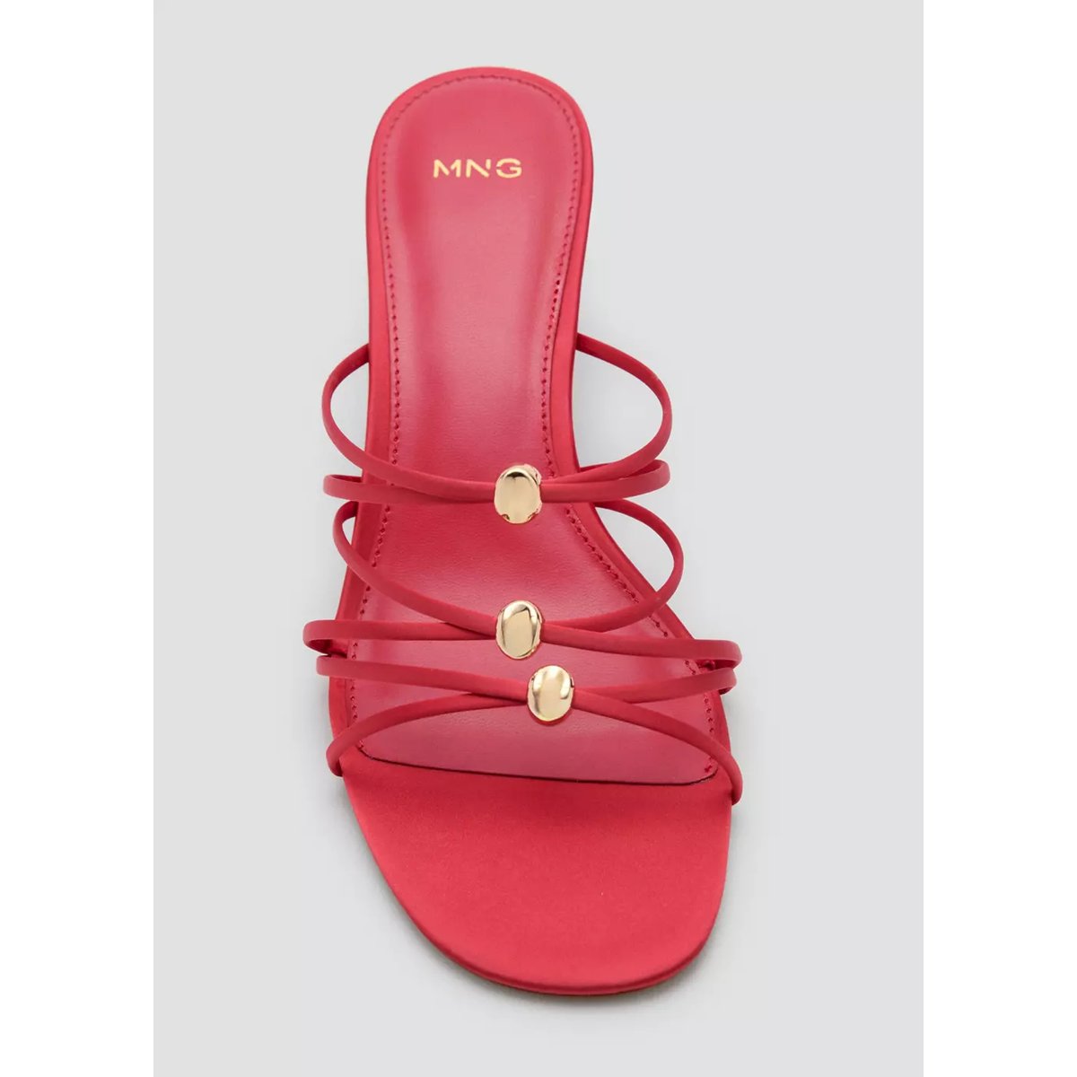 Sandales à talon avec brides satinées rouge, MANGO