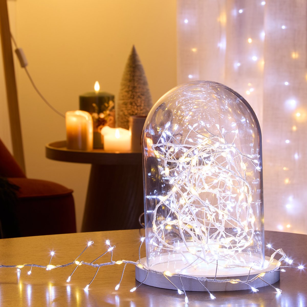 Lot de 2 guirlandes lumineuses d'extérieur 2 m 150 LED blanc chaud fil cuivre sur secteur blanc froid chaud, ATMOSPHERA