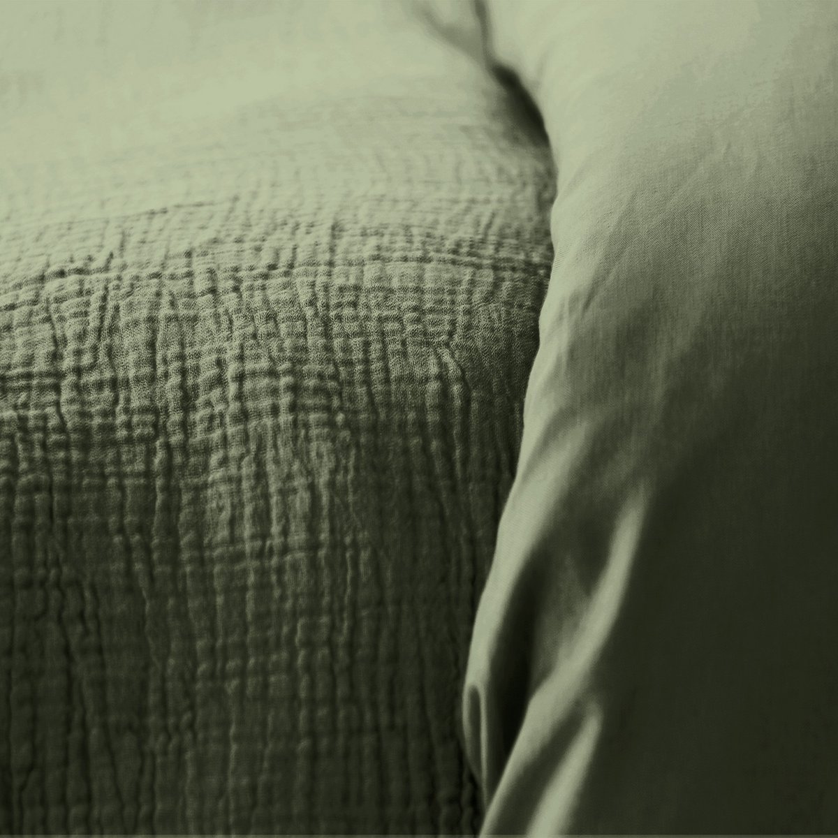 Parure de lit - housse de couette avec taies en gaze de coton kaki, EDEN