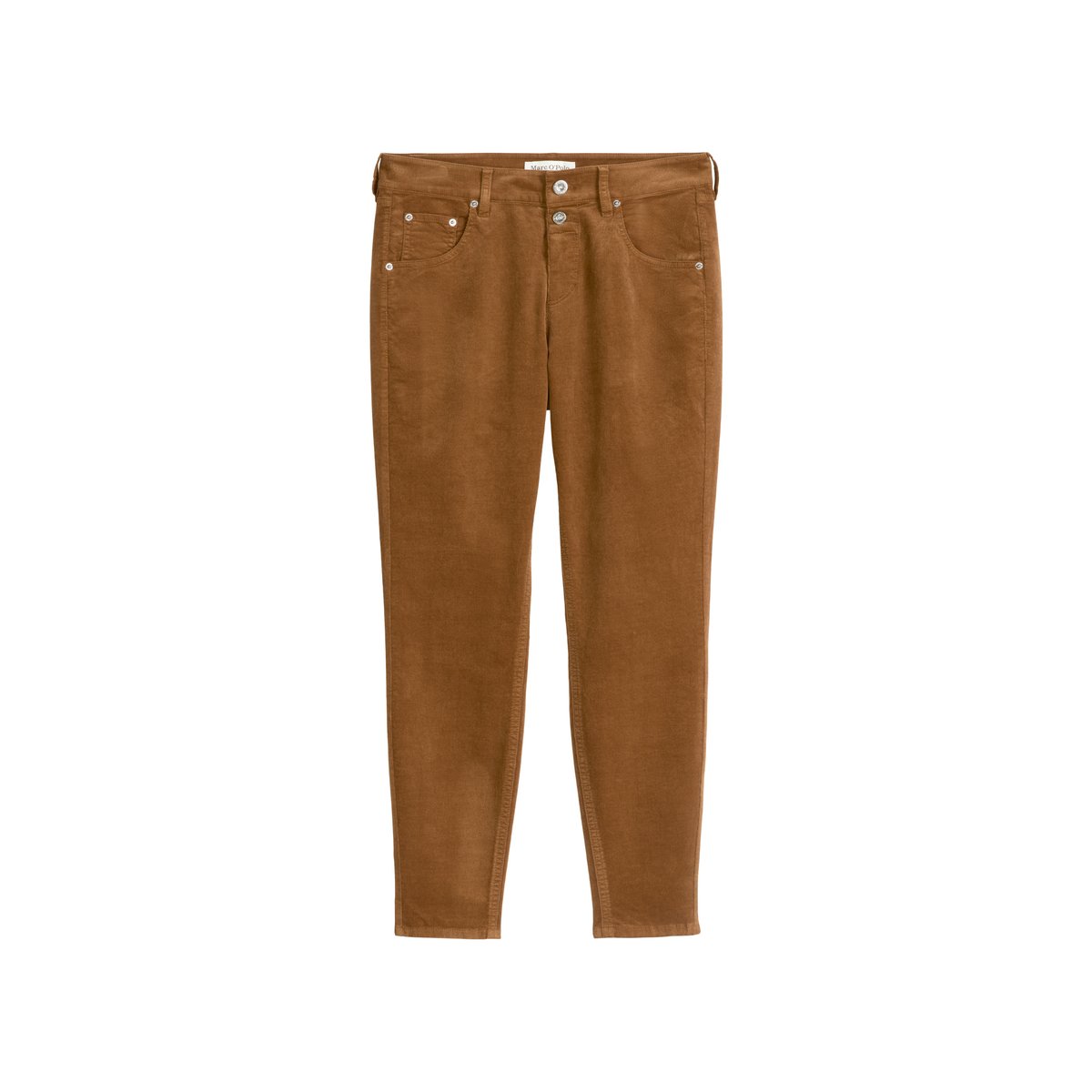 Pantalon à fines côtes modèle Theda boyfriend cropped en coton organique modal stretch marron clair, MARC O'POLO