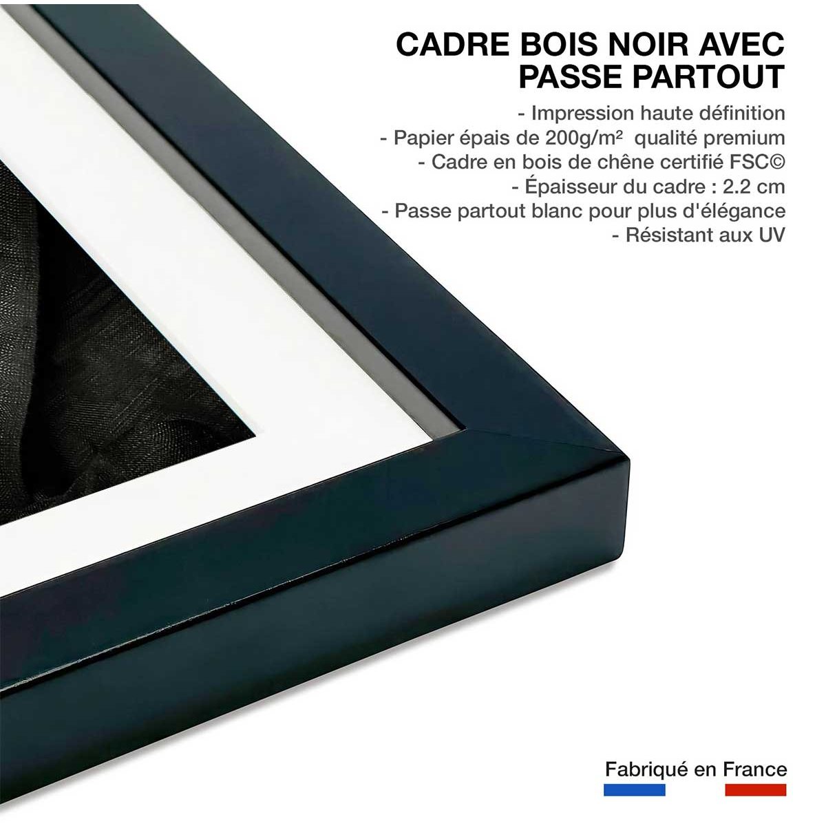 Affiche portrait de femme - Capuche affiche + cadre en bois - noir, HEXOA