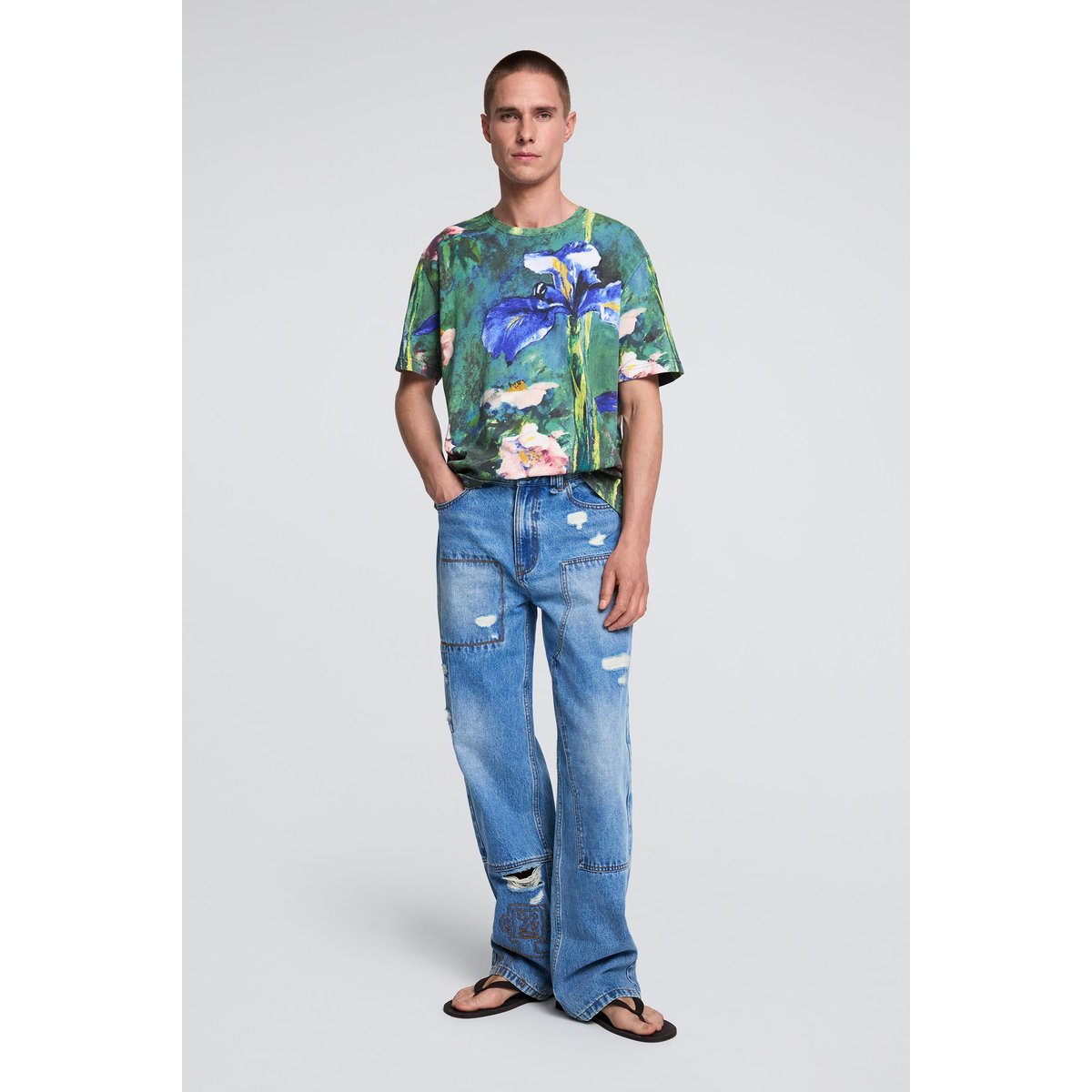 T-shirt à fleurs bleu, DESIGUAL