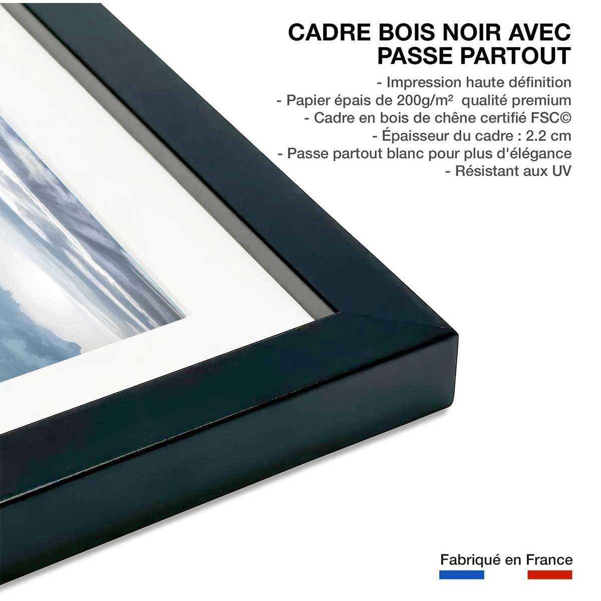 Affiche Un matin à l'Aiguille du Midi affiche + cadre en bois - noir, HEXOA