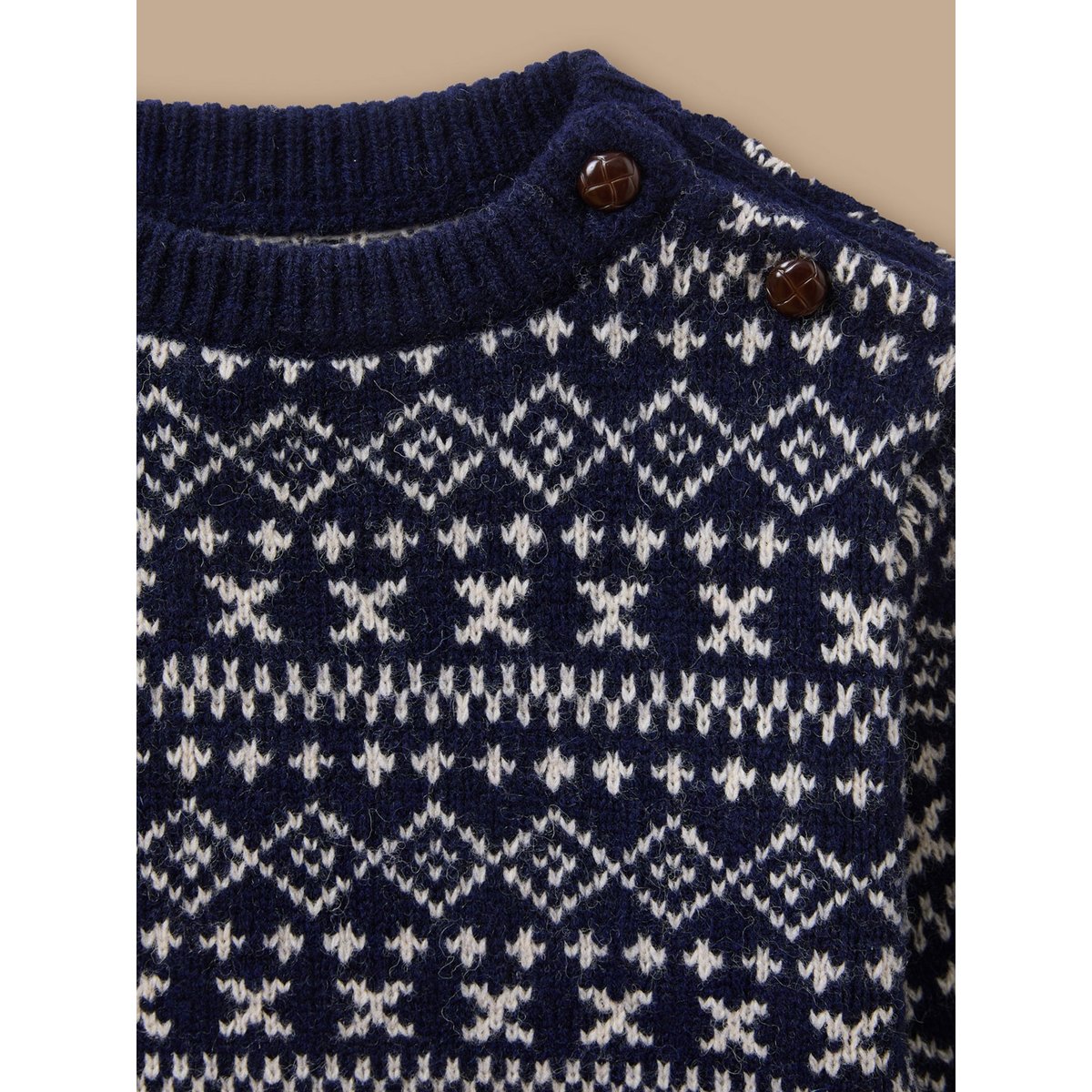 Pull jacquard en laine marine, CYRILLUS