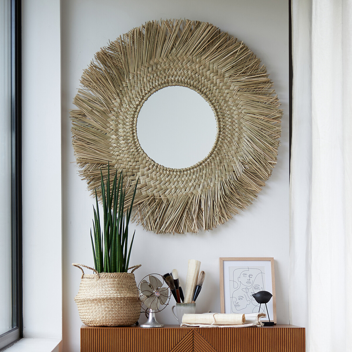 Miroir rond forme soleil en herbier Ø102cm, Loully naturel, LA REDOUTE INTERIEURS