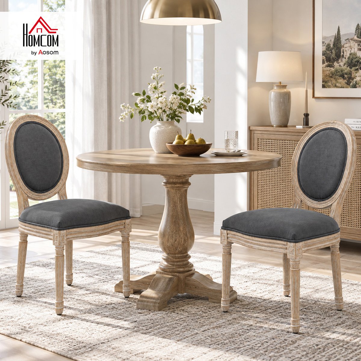 Chaise de salle à manger Tissu effet lin (100 gris, HOMCOM