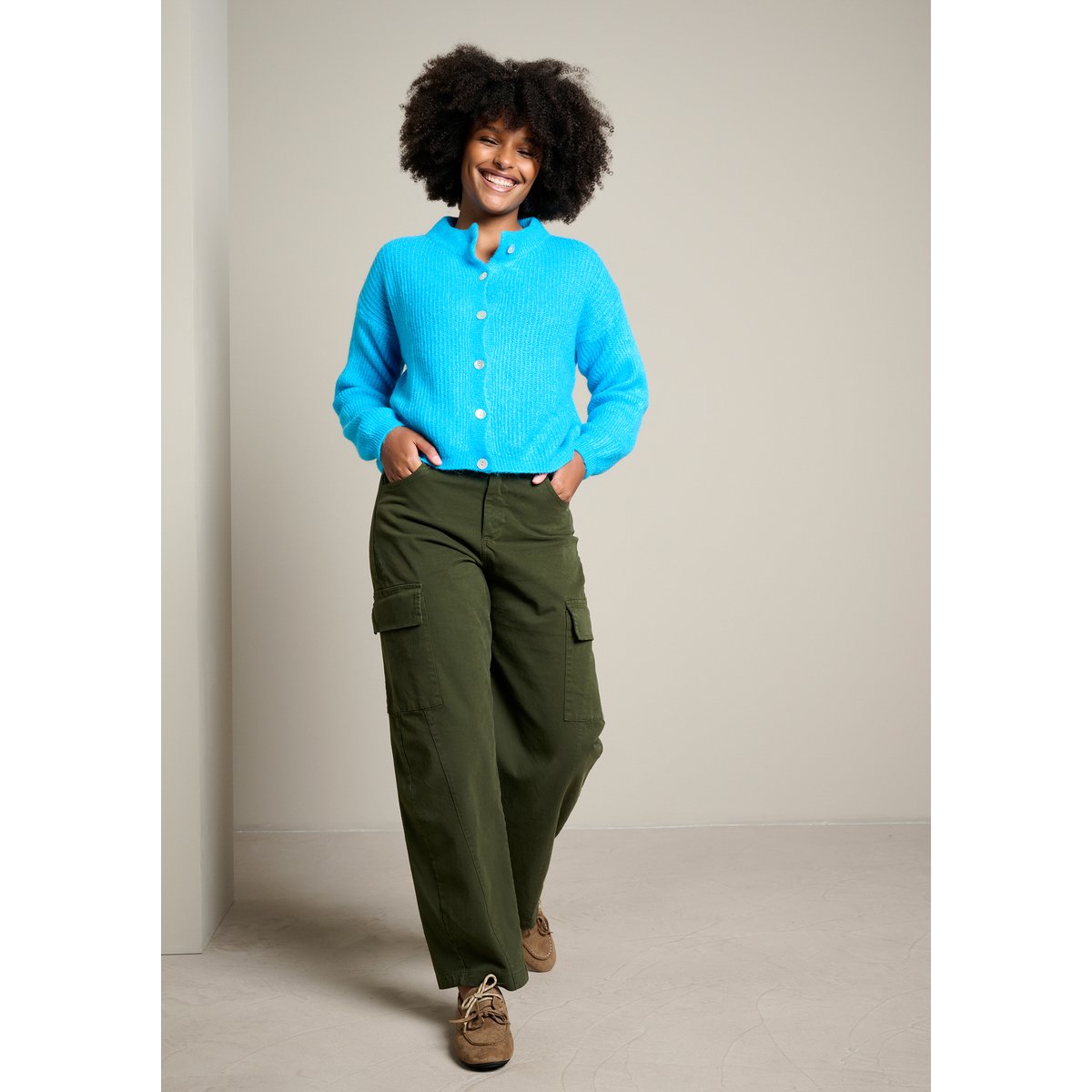 Pantalon cargo coupe ample khaki, LOLALIZA