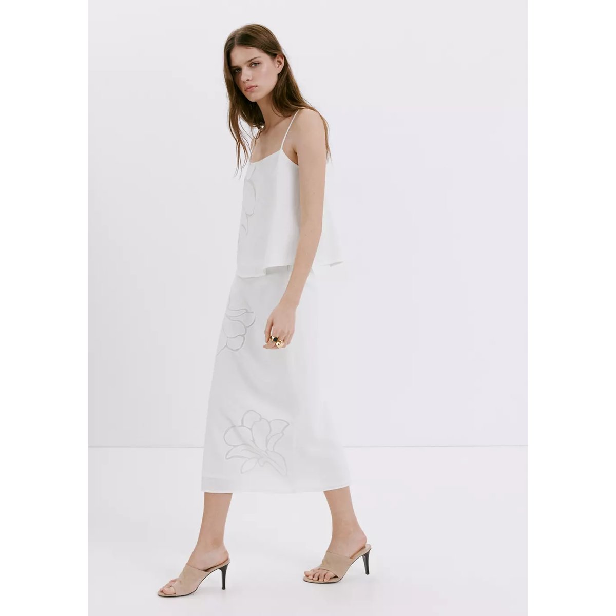 Top bretelles détail floral blanc, MANGO