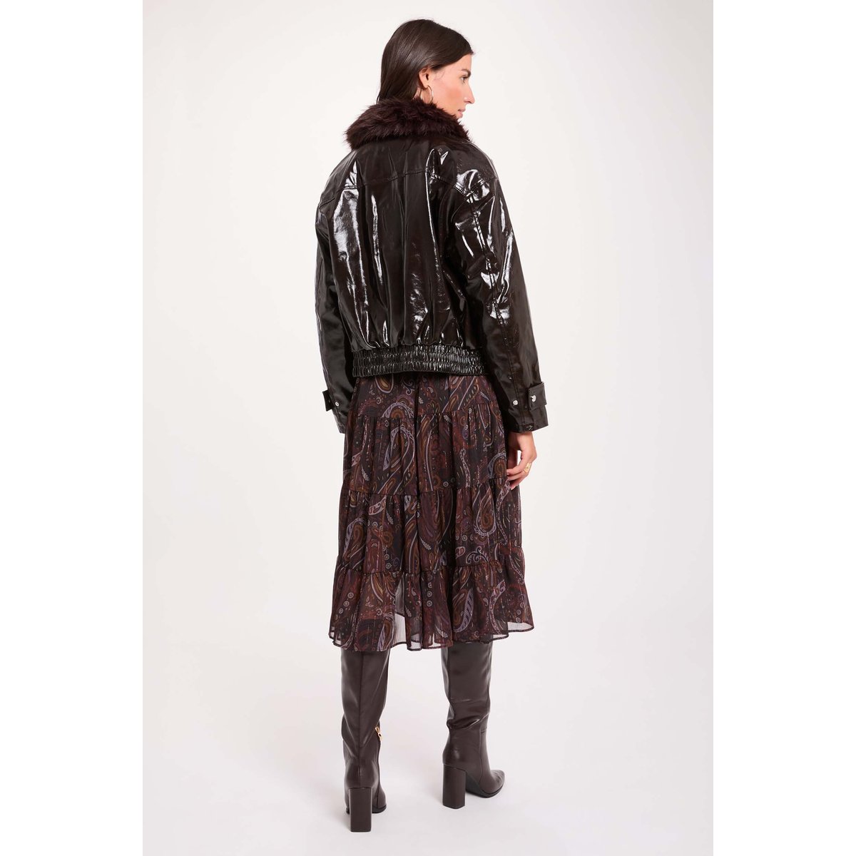 Blouson col marron foncé, MORGAN