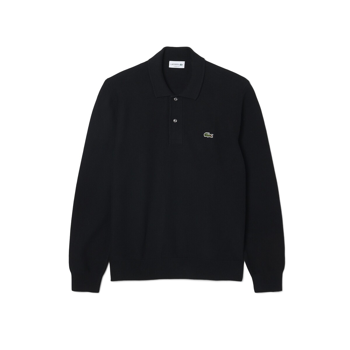Cotton Garter Stitch Polo Jumper black, LACOSTE